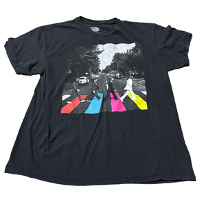 The Beatles Apple Abbey Road Graphic Black T-Shirt Colorful Rainbow Size Men XL